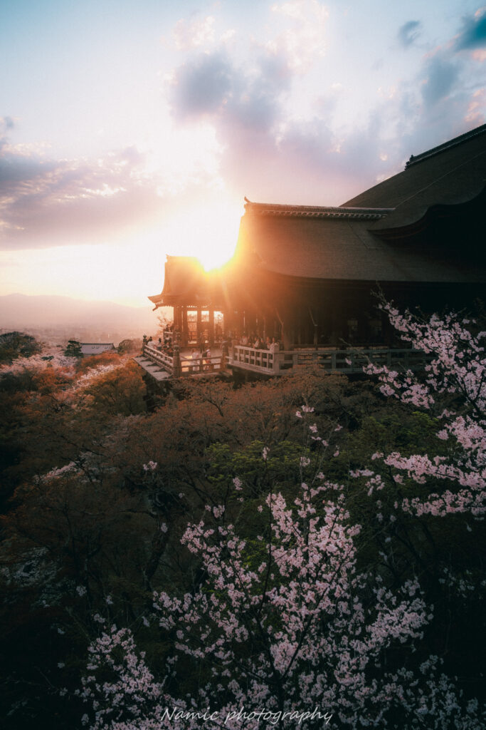逆光で撮影した清水寺の写真